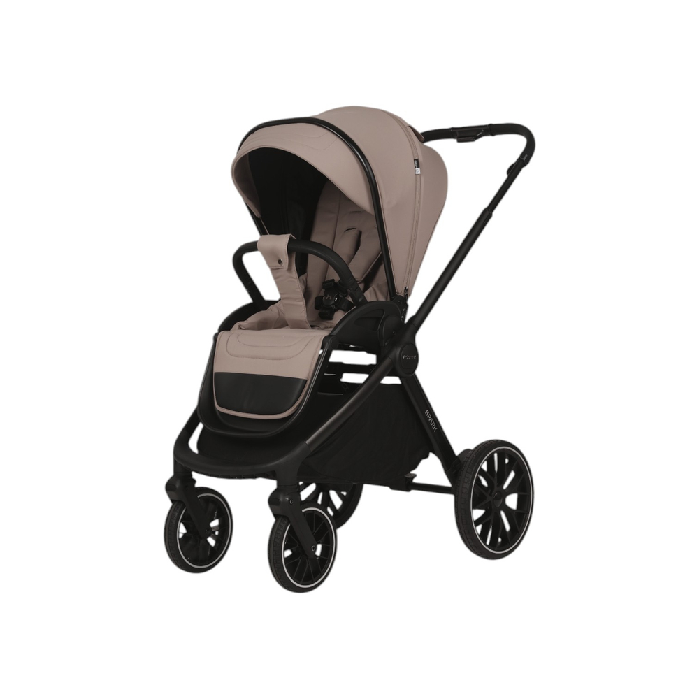 Детская универсальная коляска Adamex Spark 2в1 - Latte Velvet (Бежевая ткань, черная рама)