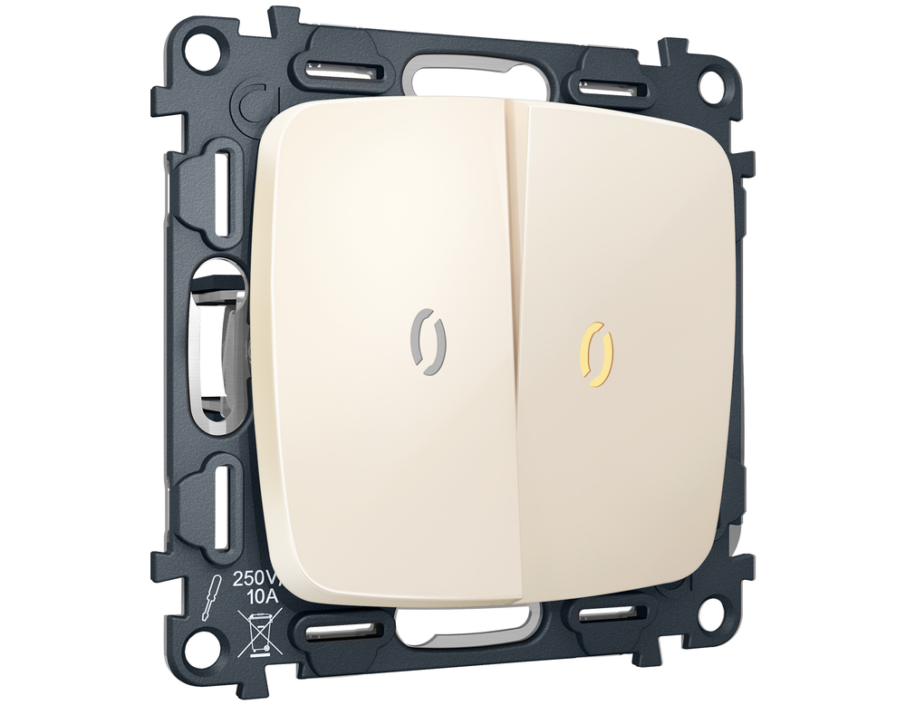 MO324030 Комплект механизма 2-кл проходного выключателя с подсветкой 3200K OMEGA Бежевый матовый QUANT (OP3240, VM120, G22Y)