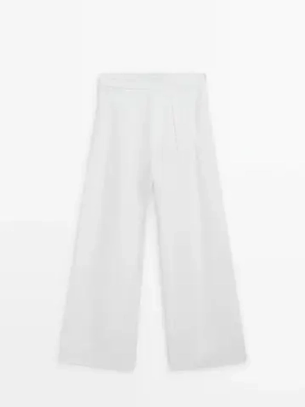 Massimo Dutti Льняные брюки со складками на поясе — Studio, белый
