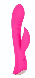 Ярко-розовый вибромассажер-кролик 5 Silicone Ripple Passion - 19,1 см. (Цвет: ярко-розовый)