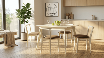 Стол Zip-mebel Сканди 120 слоновая кость со стульями Франк слоновая кость велюр коричневый