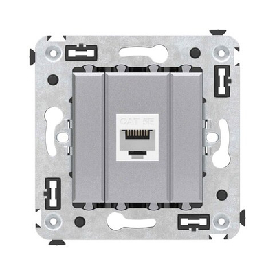 Компьютерная розетка RJ-45 без шторки в стену, кат.5е одинарная, "Avanti", "Закаленная сталь"