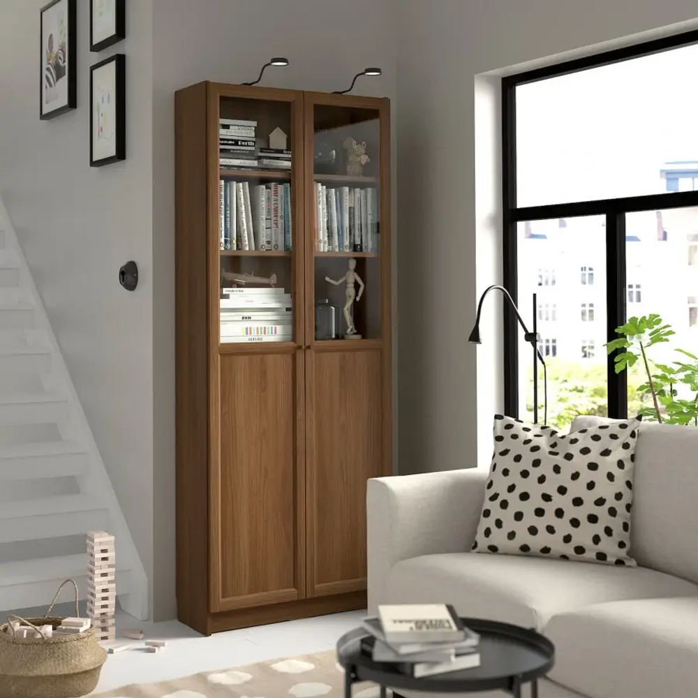 Книжный шкаф -  BILLY / OXBERG IKEA/ БИЛЛИ/ ОКСБЕРГ ИКЕА, 80х30х202 см,коричневый