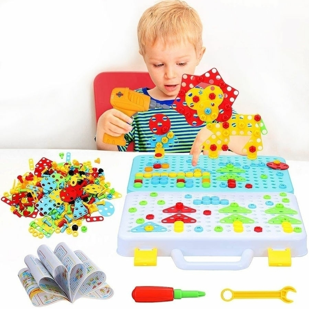 Конструктор мозаика с шуруповёртом 252 деталей Creative double sided box 4в1
