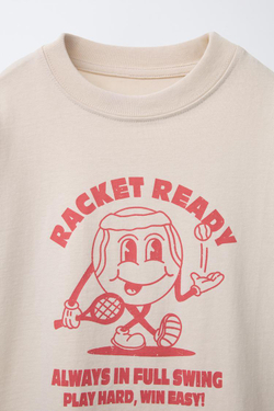 ZARA ФУТБОЛКА С ПРИНТОМ, БЕЖЕВЫЙ