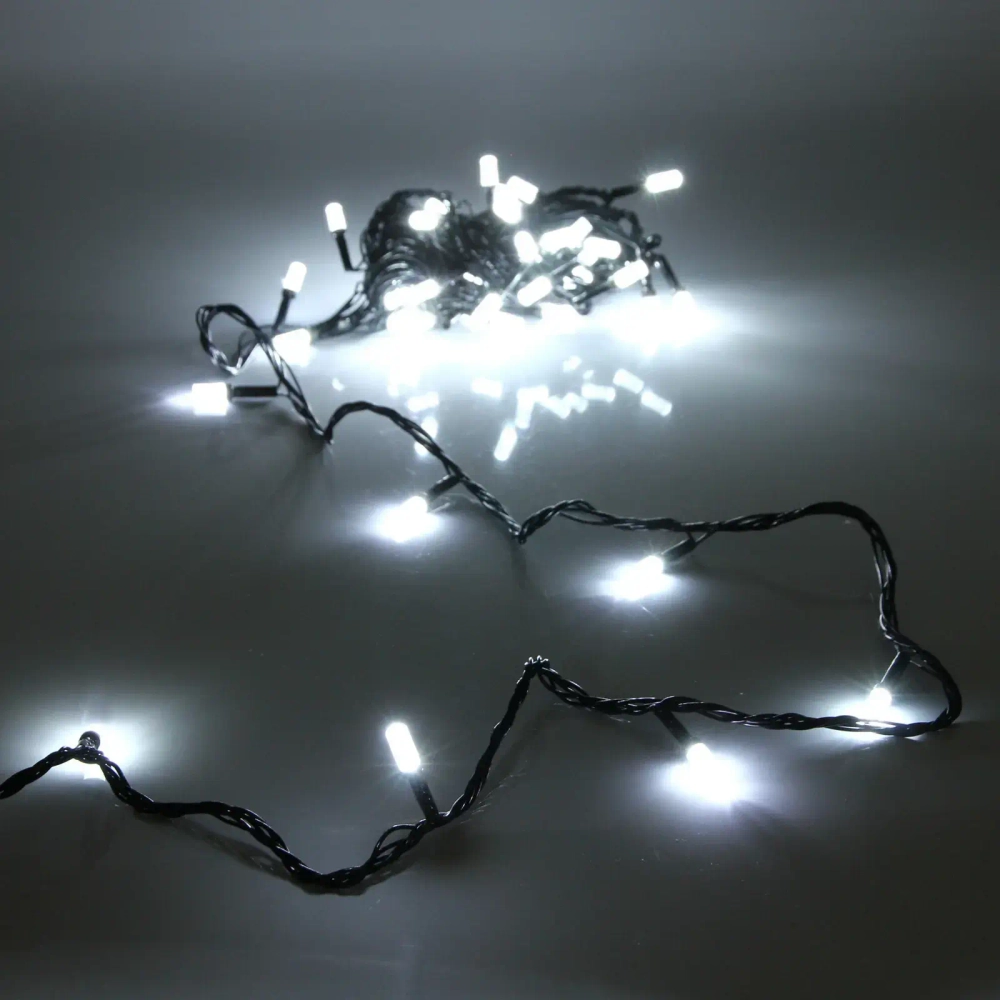 Гирлянда для дома НИТЬ «Хрусталь» 8 м 50 ламп LED, черный пров,IP-40. 8 режимов, Белый (возможность соединения)