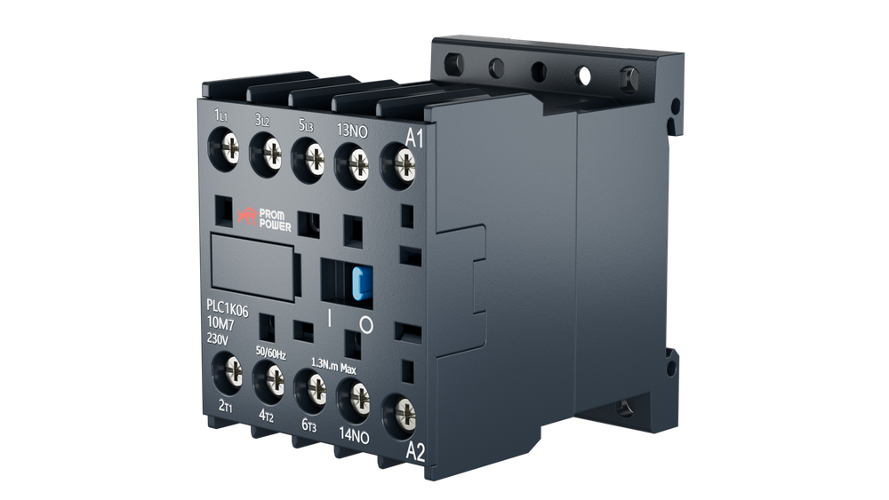 Миниконтактор Prompower PLC1K0610M7 серии Pulse, ток 6А, 3 полюса, доп контакт 1НО, катушка 230AC