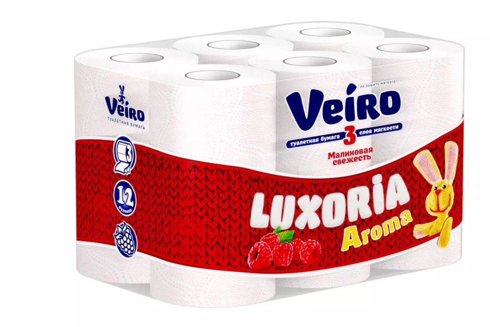 Туалетная бумага Veiro Luxoria, малина, 3-х слойная, 12 шт