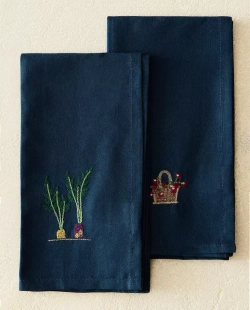 ZARA HOME ХЛОПКОВАЯ САЛФЕТКА С ВЫШИВКОЙ (НАБОР ИЗ 2 ШТ.), СИНИЙ