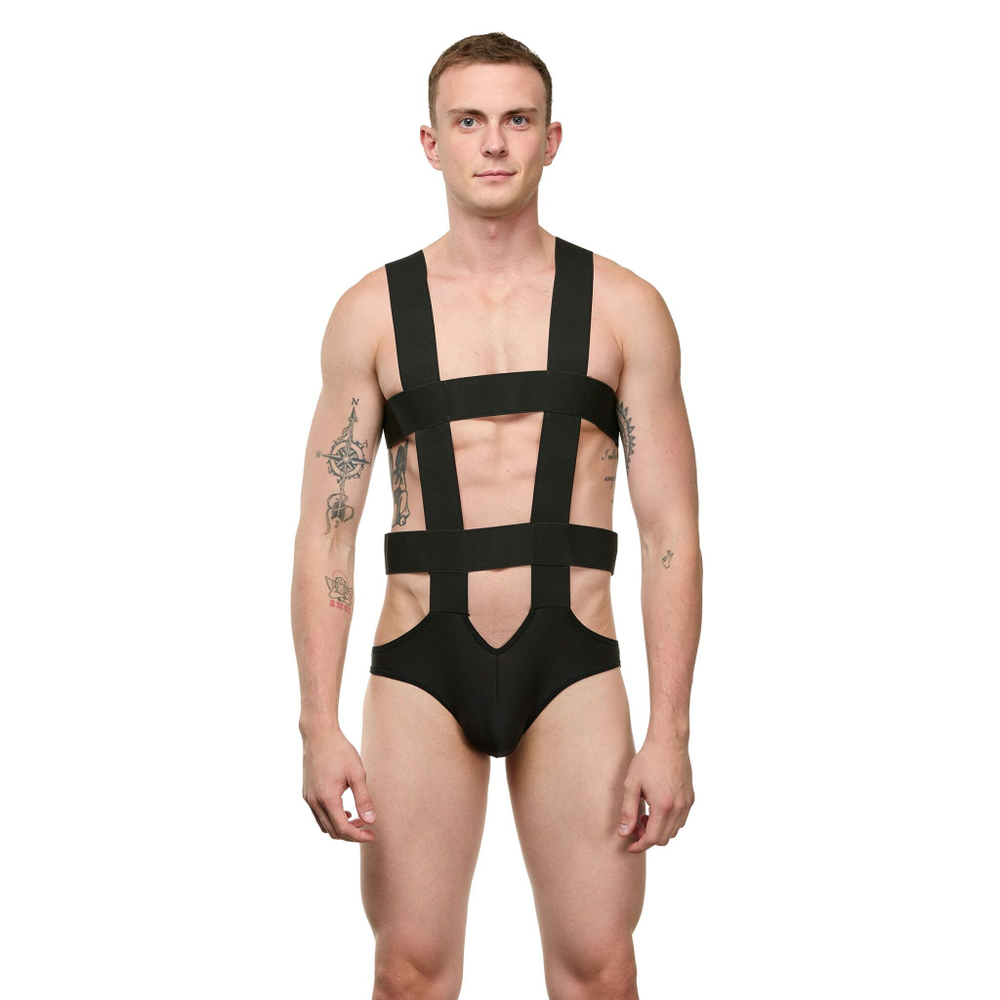 Мужское черное боди с широкими эластичными ремешками (Размер: S-M) (Цвет: черный)