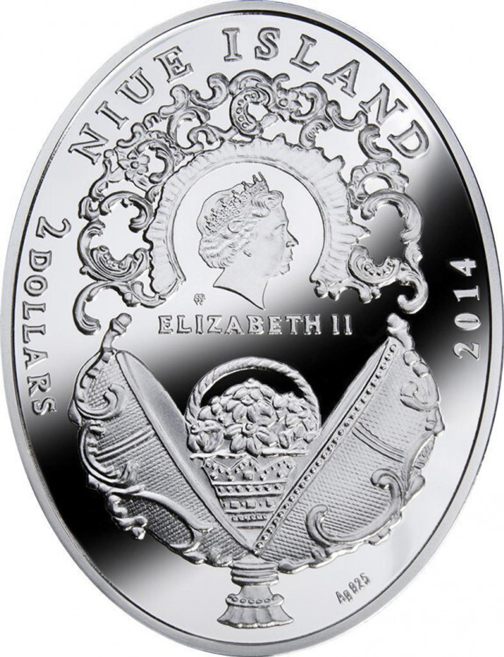 2 доллара, серебро "Фаберже. Транссибирская магистраль" 2014 год. В подарочной коробке