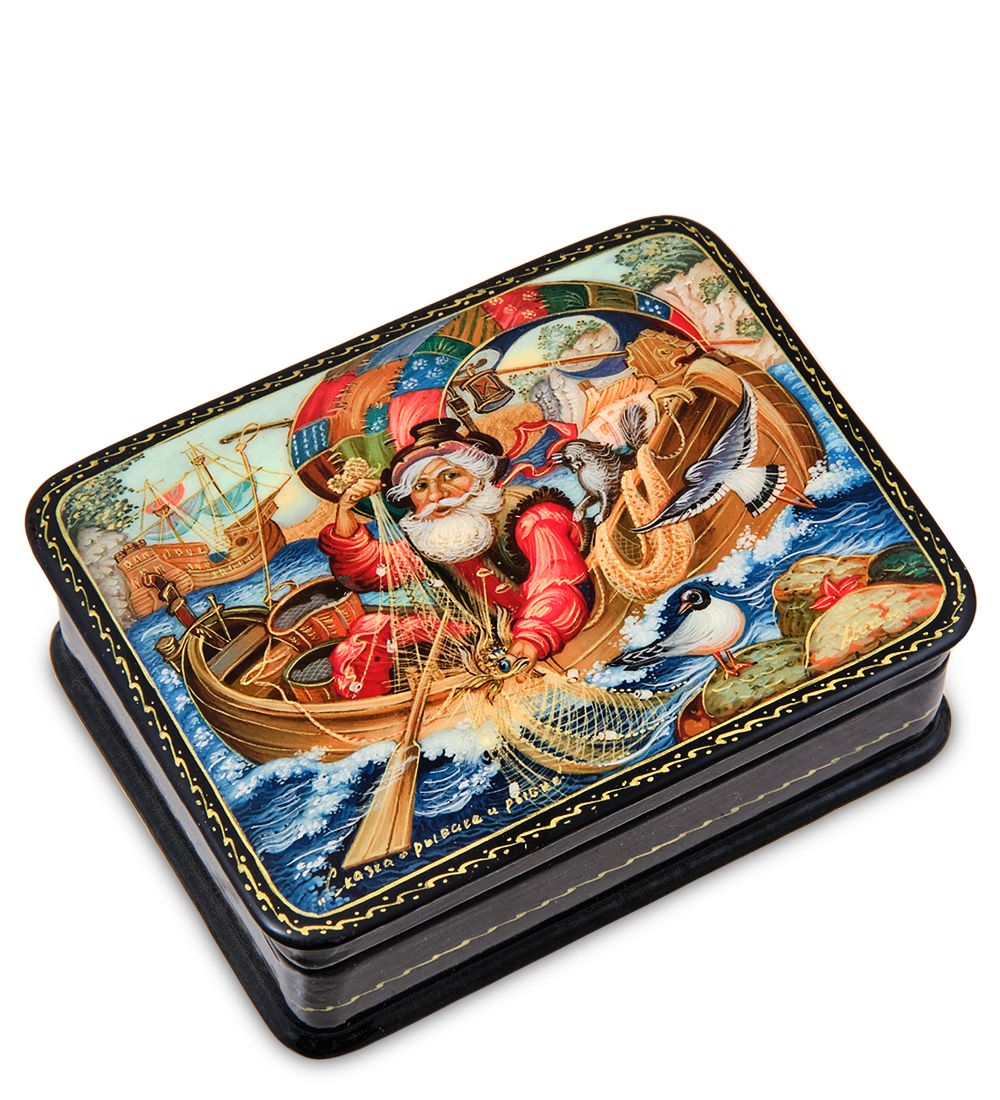 Народные промыслы ШК-19/44 Шкатулка в технике декупаж «Сказка о рыбаке и рыбки» (10х8х3,5)