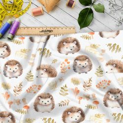 Ткань премиум интерлок акварельные ёжики