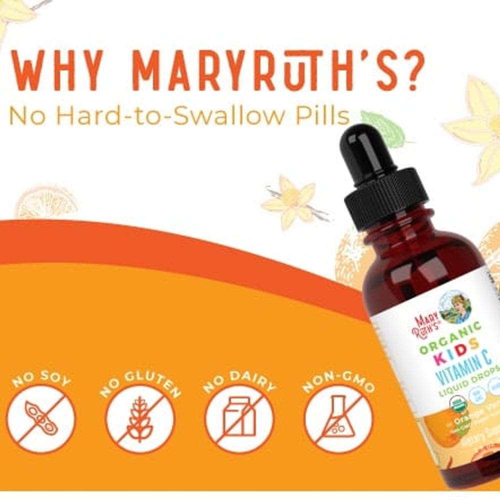 MaryRuth's, Organic, жидкие капли с витамином C для детей, для детей от 4 до 13 лет, с апельсином и ванилью, 60 мл (2 жидк. унц.)