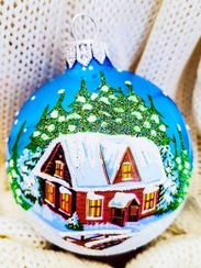 КУ-65-192163 Стеклянный шар Пейзаж - избушка 65 мм., Коломеев