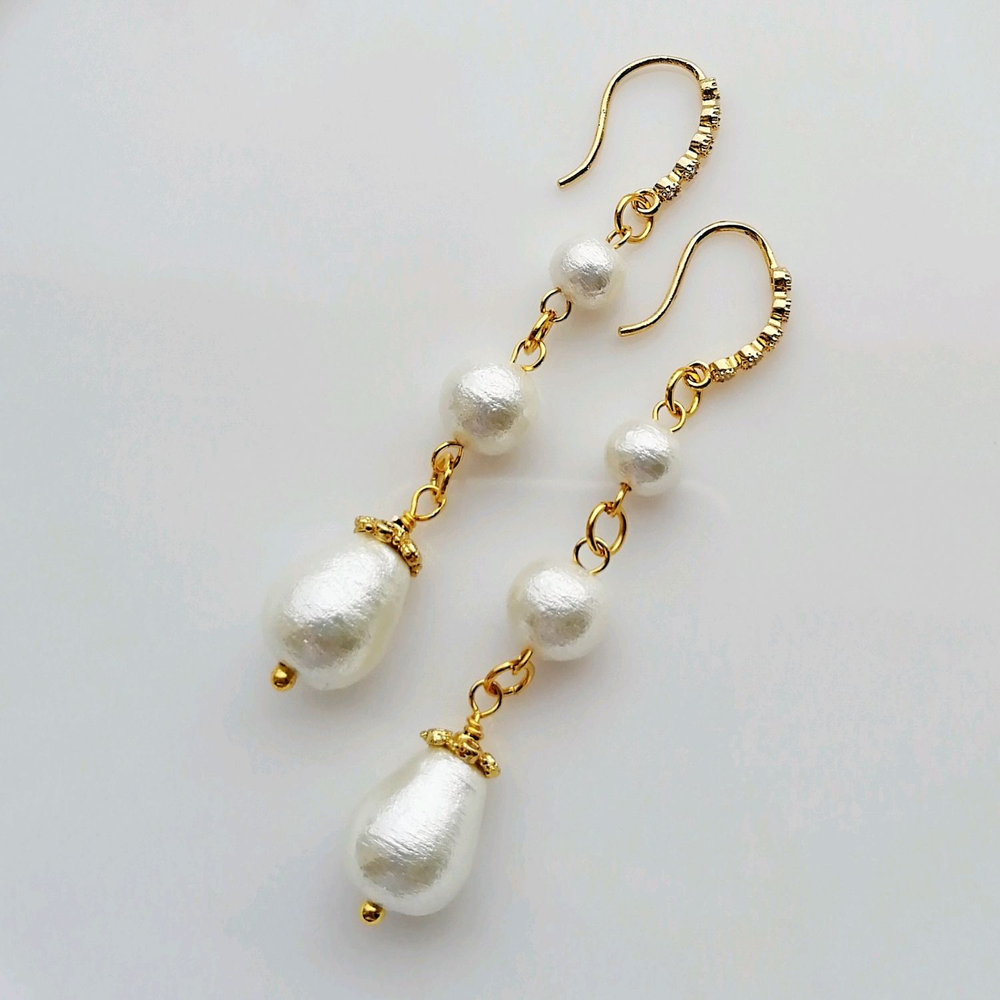 Свадебные длинные серьги жемчугом "Нежная любовь"