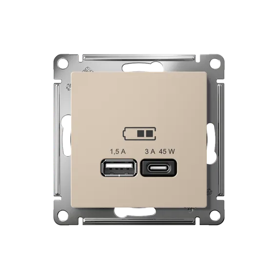 Розетка USB AtlasDesign тип A+C 45Вт высокоскор. ЗУ QC PD механизм песочн. SE ATN001229