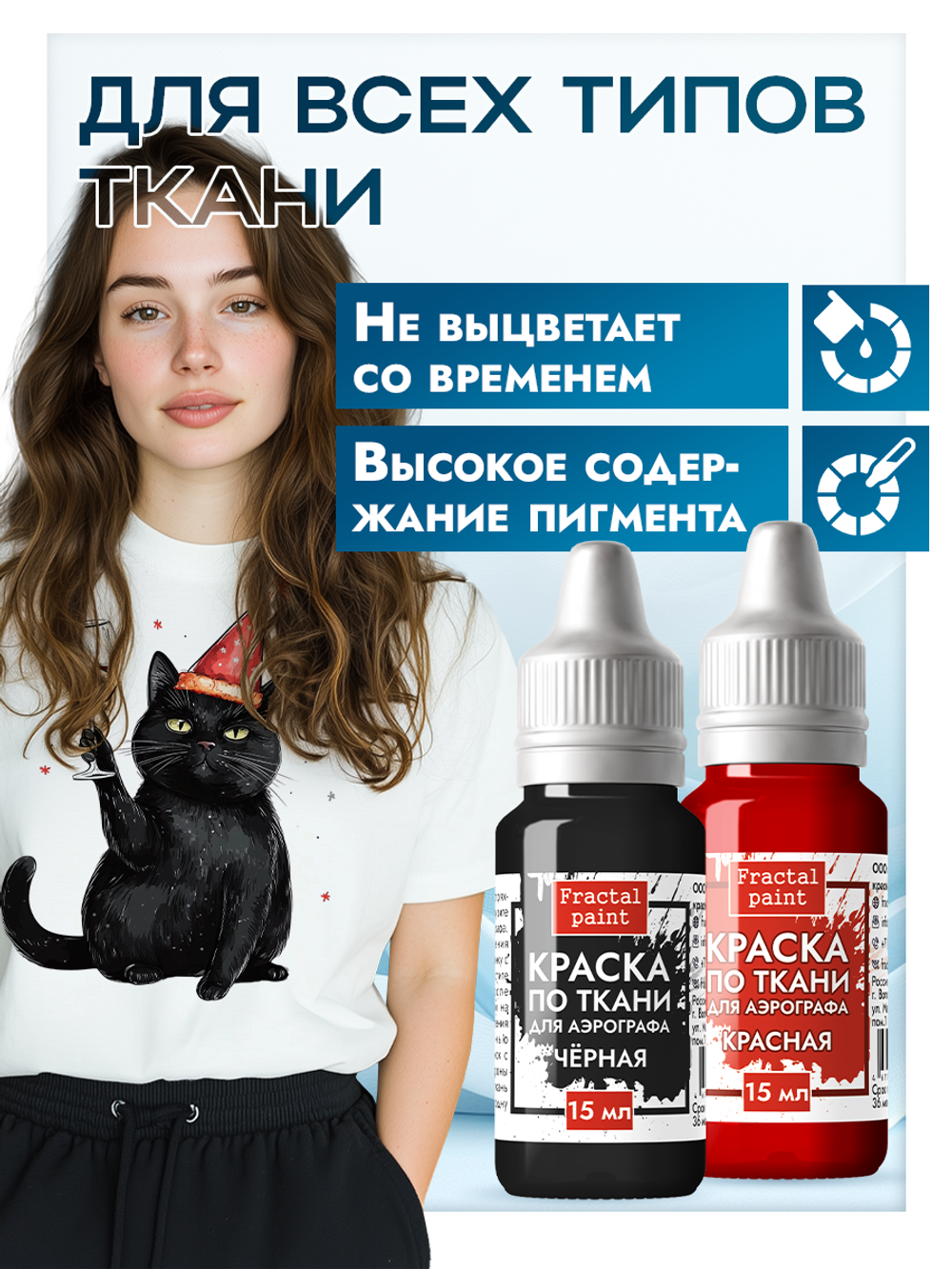 Комбо красок для аэрографа по ткани (черная+красная) 2х15 мл
