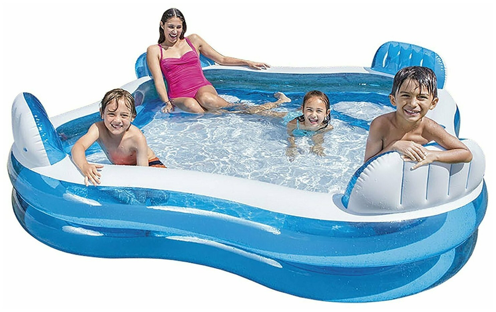 Бассейн надувной Intex 56475 Swim Center Family Lounge 229х229х66 см / Квадратный бассейн Интекс с сиденьями и спинками для дачи и отдыха