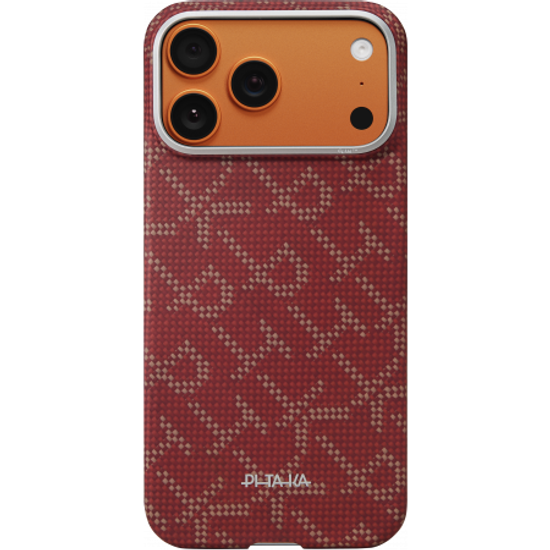 Чехол Pitaka Monogram Ultra-Slim Case для iPhone 17 Pro, красно-золотой