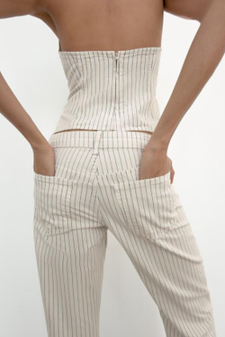 ZARA ДЖИНСЫ TRF ПРЯМОГО КРОЯ В ПОЛОСКУ С НИЗКОЙ ПОСАДКОЙ, ПОЛОСКИ