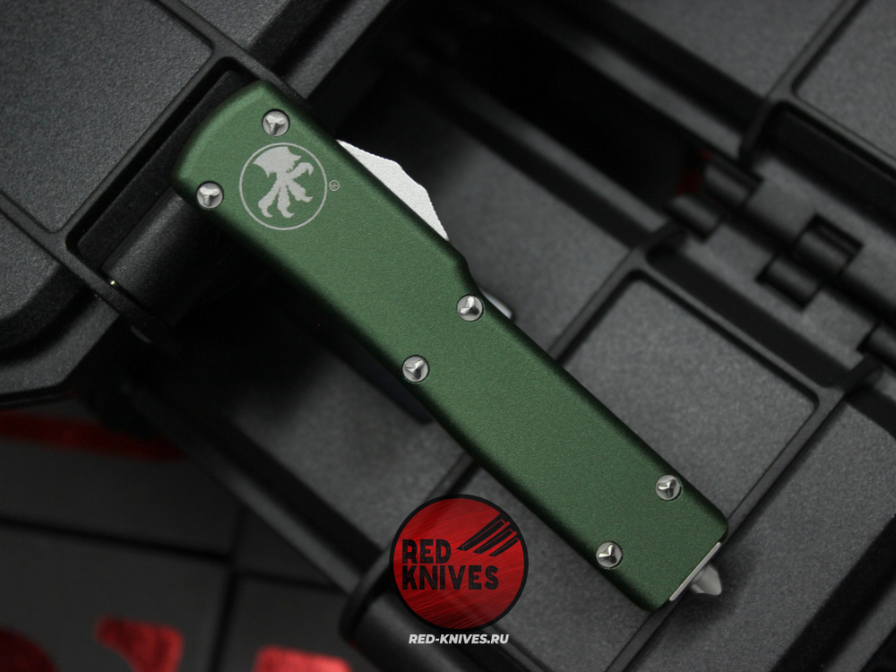 Нож Microtech UTX-70 A+++ D/E GREEN - серый клинок апокалиптик, рукоять темно зеленая