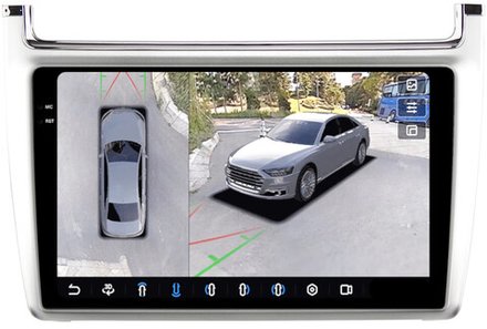 Магнитола для Volkswagen Polo 5 2009-2020 (рамка серебро) - FarCar BX9-360-8080S монитор 9.5" 2K QLED на Android 13, 6Гб+128Гб, CarPlay, 4G SIM-слот, 4 камеры в комплекте