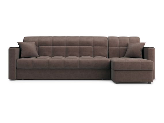 Диван угловой с оттоманкой Неаполь 1,8 - Velutto 23 шоколад/накладка венге