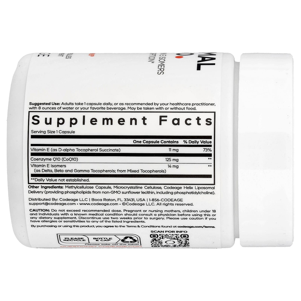 Codeage, липосомальный коэнзим Q10, изомеры витамина E, улучшенное усвоение, 60 капсул
