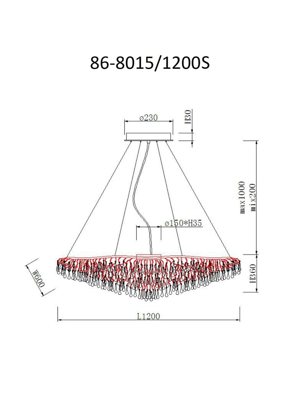 86-8015/1200S Люстра 120*h.36см, хром