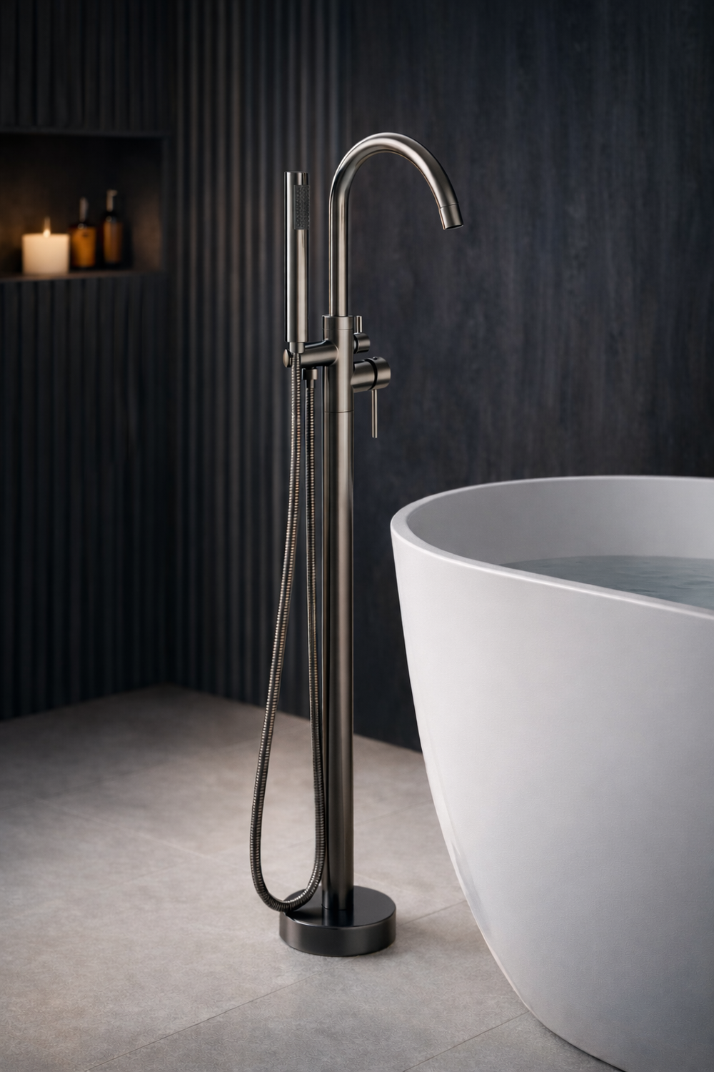 Напольный смеситель для ванны с душем STWORKI Лунд S25130GB вороненая сталь