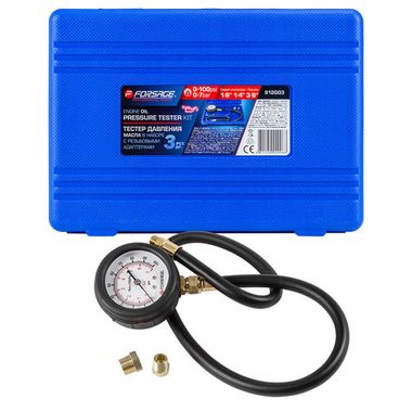 Тестер давления масла в наборе с резьбовыми адаптерами 3пр., (0-7bar), в кейсе Forsage F-912G03