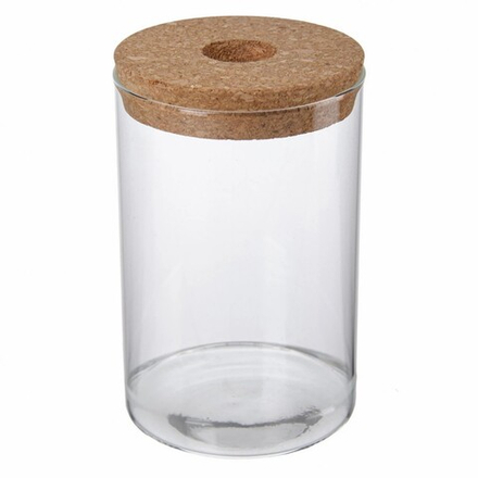 Ваза стеклянная прозрачная с пробковой крышкой с отверстием D10*H15см (HD379)