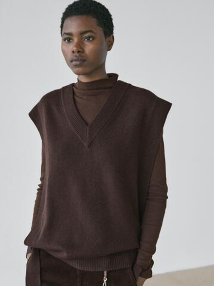 Massimo Dutti Жилет с V-образным вырезом, шоколадный