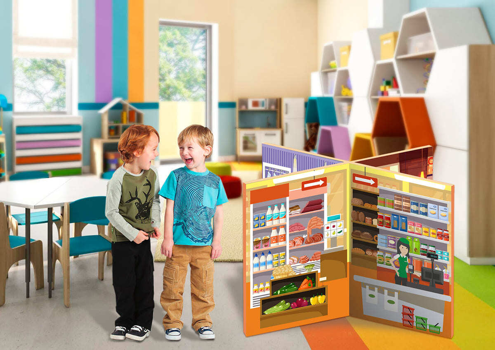 Декорация ширма напольная для сюжетно-ролевой игры 4 в 1 Торговый центр