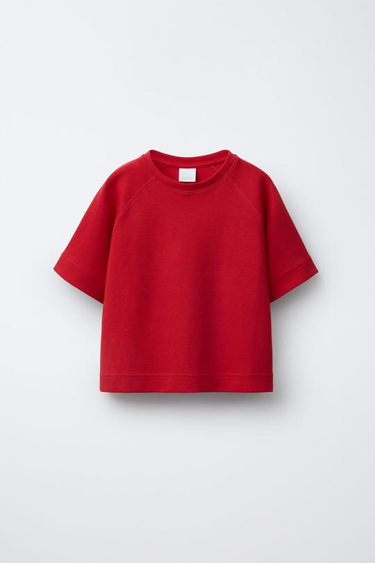 ZARA БАЗОВАЯ ФУТБОЛКА С РУКАВАМИ РЕГЛАН, КРАСНЫЙ