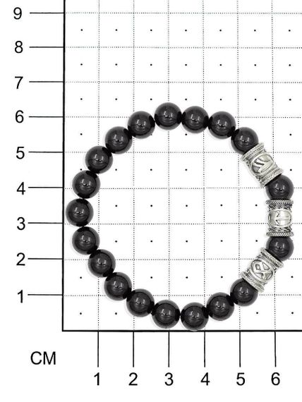 Браслет из натурального чёрного кварца с рунами Одал, Тейваз, Феху - Достижение целей на размерной сетке