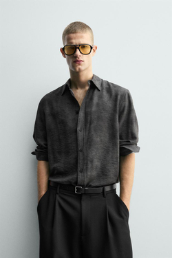 ZARA РУБАШКА С РЕЛЬЕФНЫМ ПРИНТОМ, ЧЕРНЫЙ