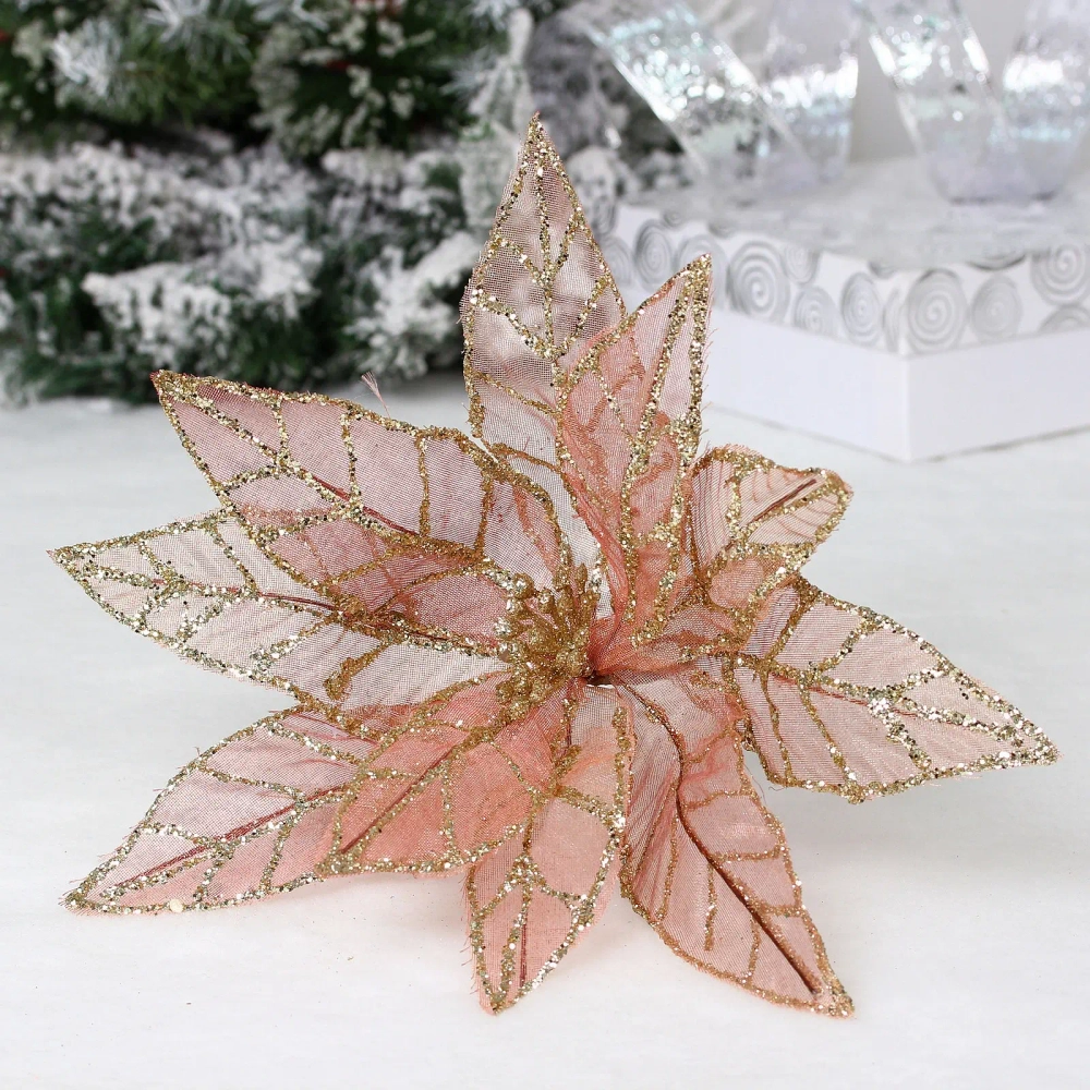 Украшение новогоднее «Пуансеттия - Блестящее утро» 33 см, Шампань