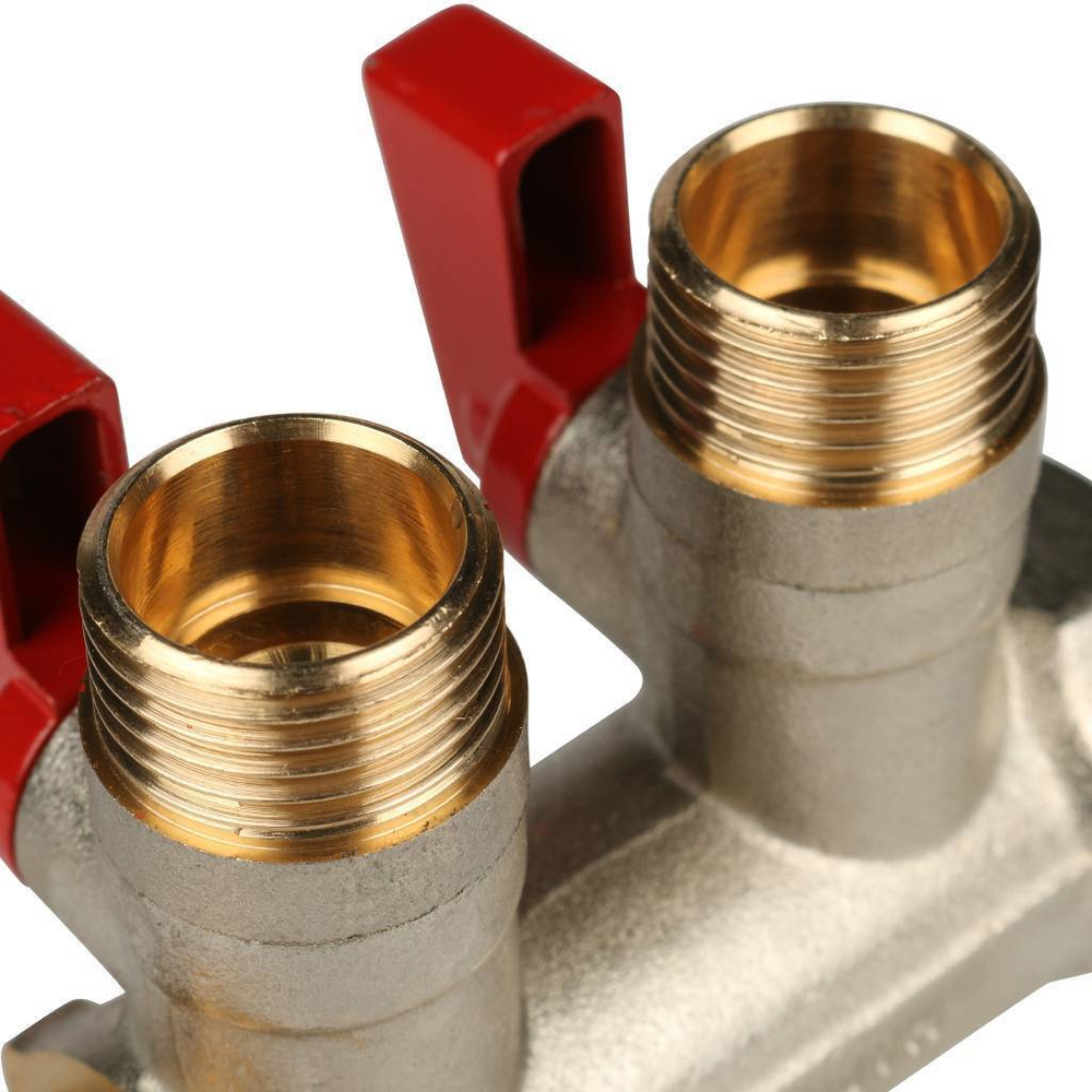 STOUT Коллектор с шаровыми кранами 3/4", 2 отвода 1/2" (красные ручки)