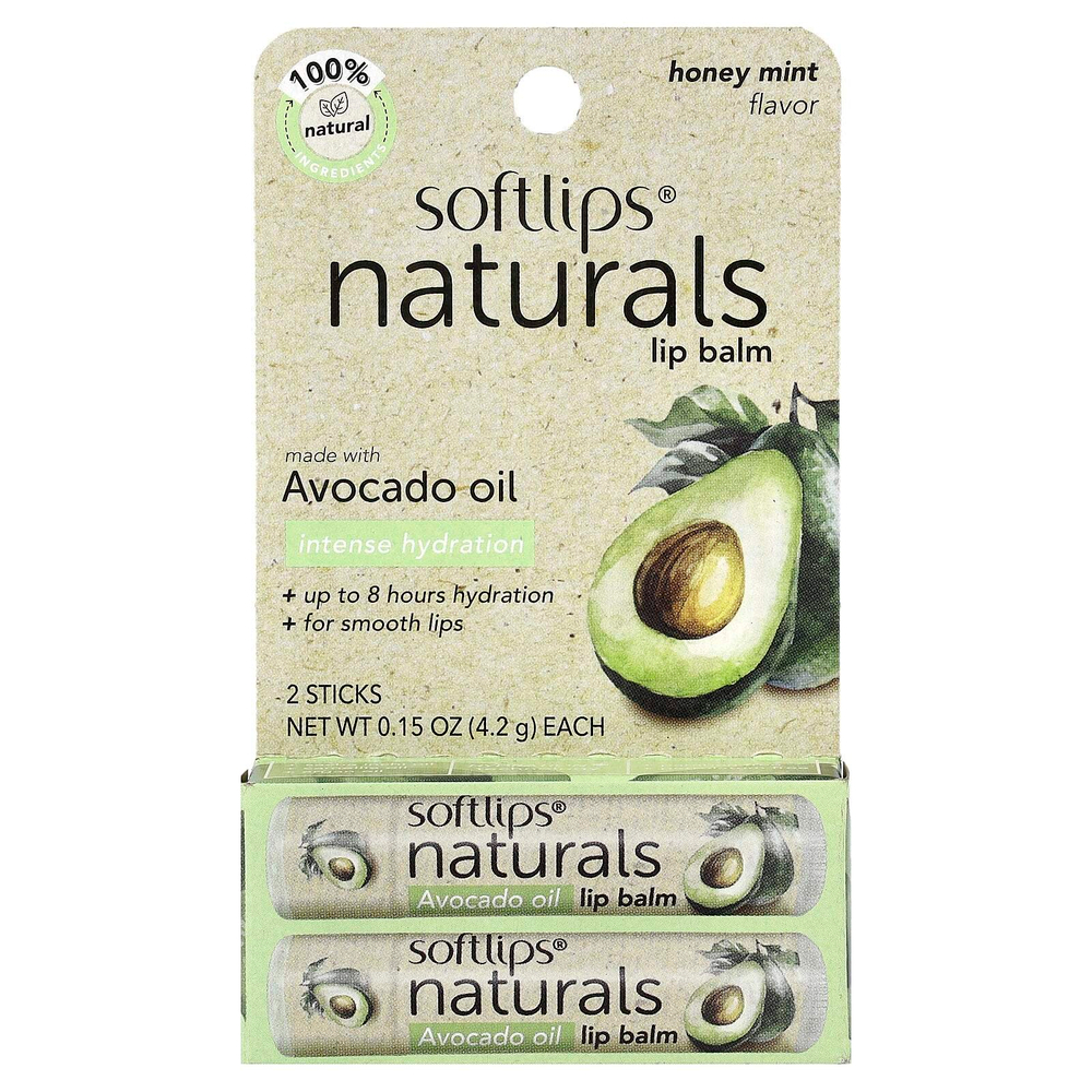 Softlips, Naturals, бальзам для губ с маслом авокадо, мед и мята, 2 стика по 4,2 г (0,15 унции)