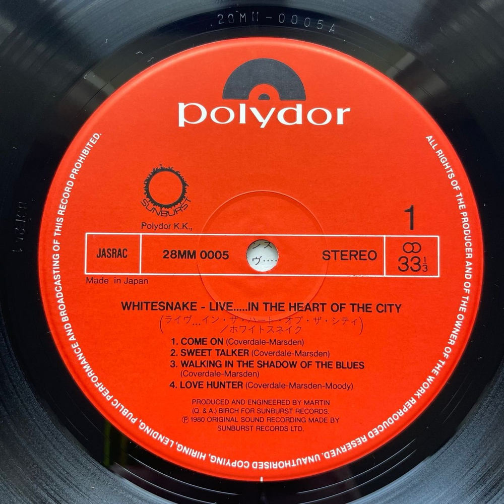 Винтажная виниловая пластинка LP Whitesnake Live In The Heart Of The City (Япония 1980) (Оби)