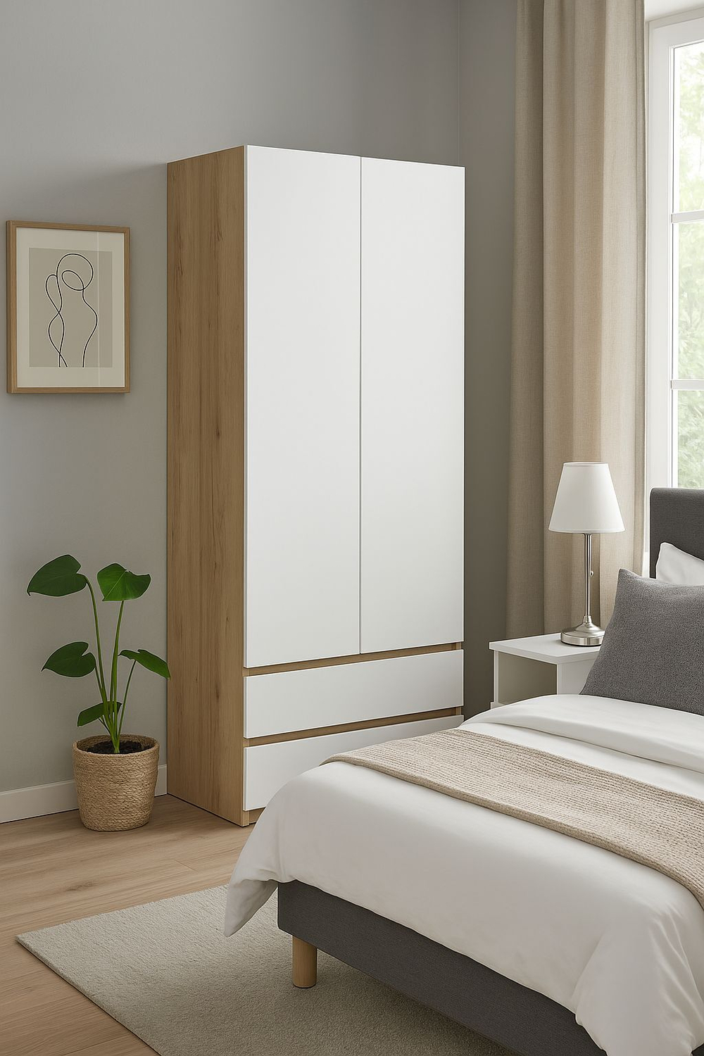 Шкаф для одежды распашной с полками и ящиками Дуб Золотой/Белый 120х46х210 см