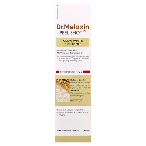 Dr.Melaxin, Peel Shot Glow, тоник с белым рисом, для всех типов кожи, 200 мл (6,76 жидк. унции)