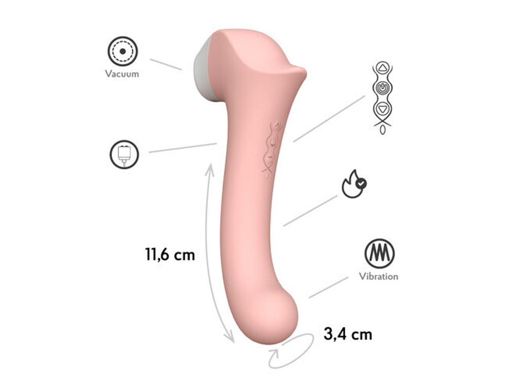 Вакуумный клиторальный стимулятор с вибрирующей и нагреваемой ручкой Halo 2, цвет Персиковый (Цвет: розовый)