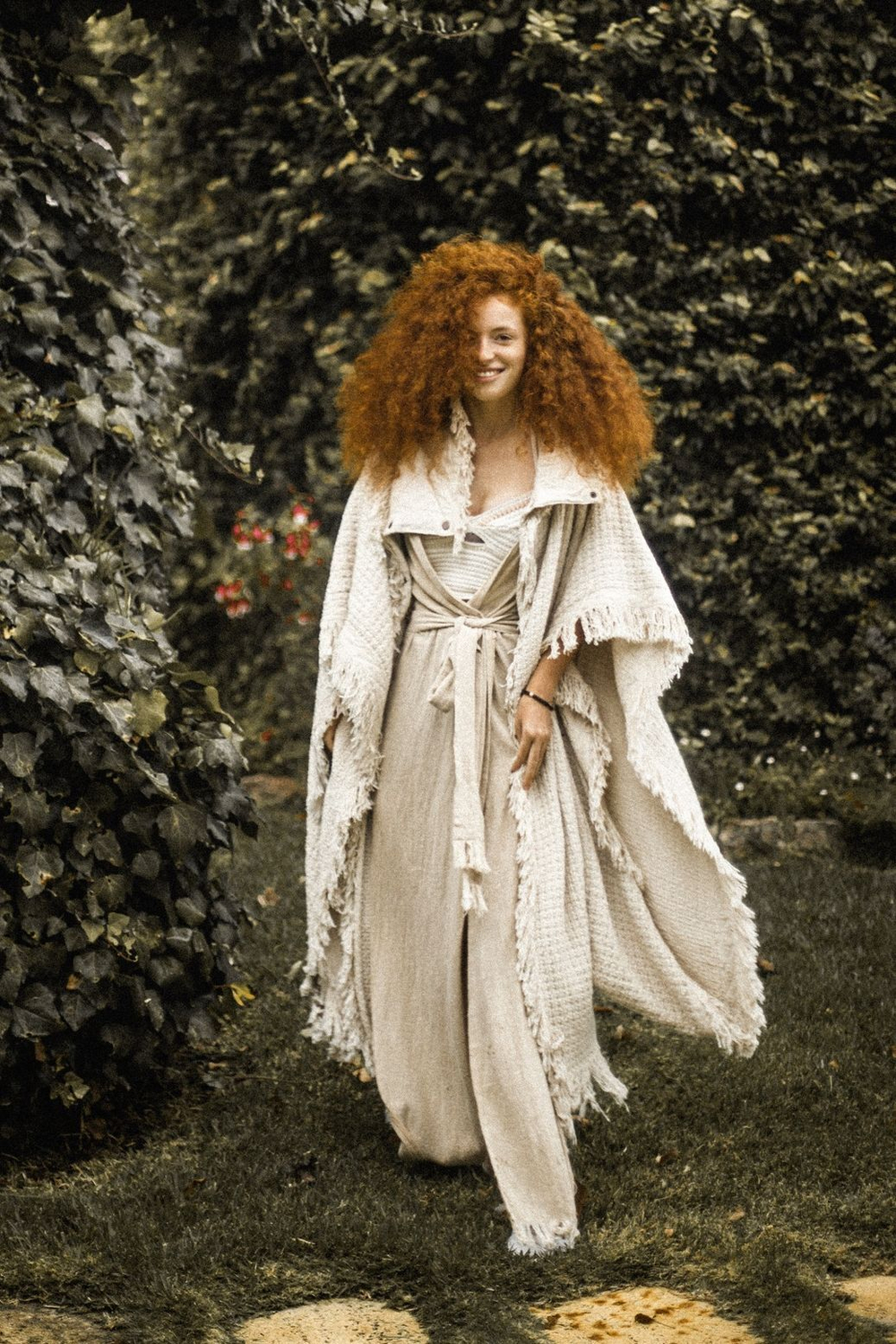 Burning Man пальто-пончо (серо-бежевое)