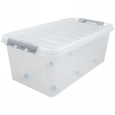 Контейнер универсальный с крышкой для хранения на колесах «ПРОФИ КОМФОРТ», прозрачный, 72*39*29,5см. 55л