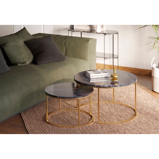 Набор из 2-х журнальных столиков hans, D60 см и D80 см, черный мрамор