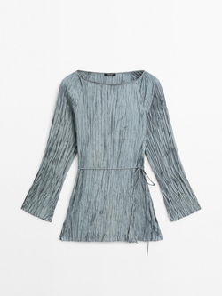 Massimo Dutti Топ с длинными рукавами и двубортной застежкой, светло-голубой