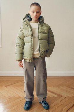 ZARA СТЕГАНАЯ КУРТКА WATER REPELLENT, ЦВЕТ ОЛИКОВОГО МАСЛА